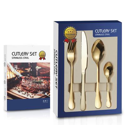 China 1010 Disposable Cutlery Set 16 Pieces Spoon And Fork Cutlery Set Stainless Steel Gold Cutlery Set for sale