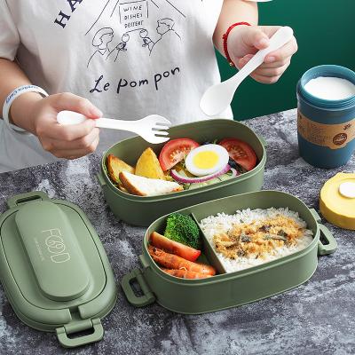 China Wholesale Plastic Freshness Preservation PP Lunch Box With Knives And Leakproof Bento Bottle Insulated 2 Layer Lunch Box Bag Cover for sale