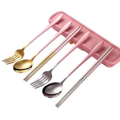 China 304 Disposable Korean Chopsticks and Portable Cutlery Set 3 in 1 Stainless Steel Travel Cutlery Set for sale