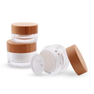 China Skin Care Cosmetic Direct Round Factory Supply Bamboo Lid Jar Cosmetic for sale