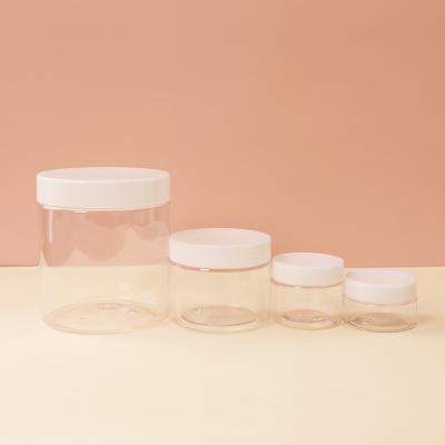 China Hot Selling Custom 50ml 100ml Clear Plastic Pet Food Jar Aluminum Lid for sale