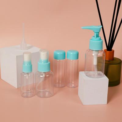 China 50ml PET Cosmetic Cheap Plastic Sprayer Cosmetic Packaging Travel Bottle Set, Cosmetic Travel Bottle Set for sale