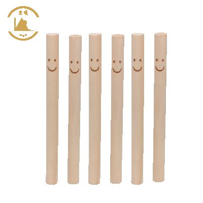 China China Factory Direct Round Wooden Stick Opens Customized Sizes Birch Craft Finger Rods Carved Wooden Smile Face for sale