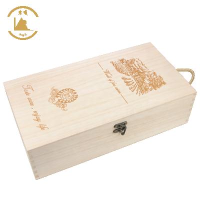 China Selected Europe Aliba Wooden Wine Box Gift With Hinged Lid Solid Wooden Case For Storage And Open Customized Engraving Logo for sale