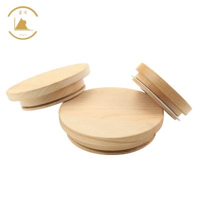 China Non Spill Wood Lid Factory Direct Beech Glass Jars With Wood Lid for sale