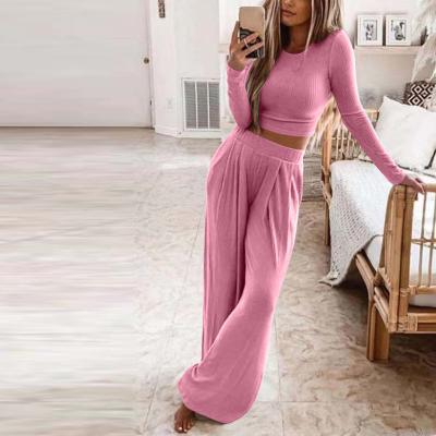 China Breathable autumn/winter 2022 European and American new women's pure color knitting women's casual home sleepwear two-piece suit for sale