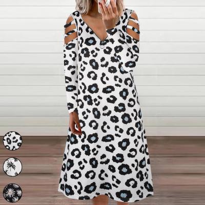 China Washable 202 Spring and Autumn European New Women's V-Neck Loose and American Women's Long Sleeve Printed Dress for sale