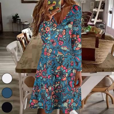 China 2022 Spring and Autumn New European and American women's fashion v-neck thin long sleeve washable dresses from Amazon for sale