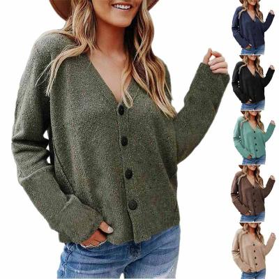 China 2022 Autumn/winter New Anti-wrinkle women's sweater cardigan long sleeve button knit jacket in solid color for sale