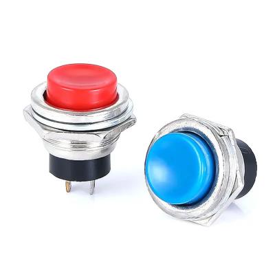 China Factory Price High Quality Nylon+brass With Metal Nuts DS-212 Push Button Switch SPST Round Momentary Switch 3A 250V 2 Pin (TOP) 16MM OFF- for sale