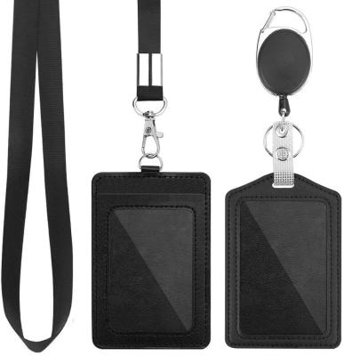 China Lifestyle Vertical PU Leather ID Badge Holder with 1 Clear ID Window, with Detachable Neck Lanyard Strap and Retractable Badge Reel I for sale