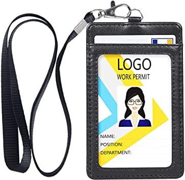 China Leather NATIONAL ID badge holder with a detachable neck lanyard for sale