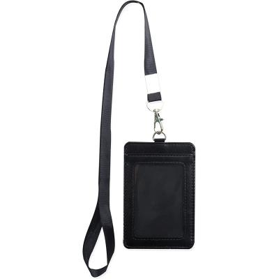 China NATIONAL Badge Holders with Detachable Neck Lanyard Strap, Vertical PU Leather ID Badge Card Holder for sale