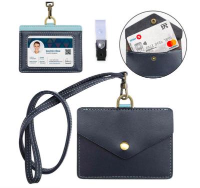 China Fashion Badge Holders with Detachable Neck Lanyard Strap, Vertical PU Leather ID Badge Card Holder for sale