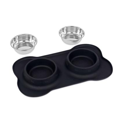 China High Quality Sustainable Collapsible Silicone Travel Double Pet Bowl Double Pet Bowl for sale