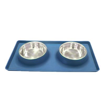 China Stainless Steel Fashion Pet Cat Dog Food Portable Water Viable Silicone Dual Feeder Bowls for sale