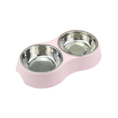 China Non Slip&Non Spill Durable Double Fiber Stainless Steel Bamboo Pet Rolls Pet Dish Food Feeding Bowl for sale