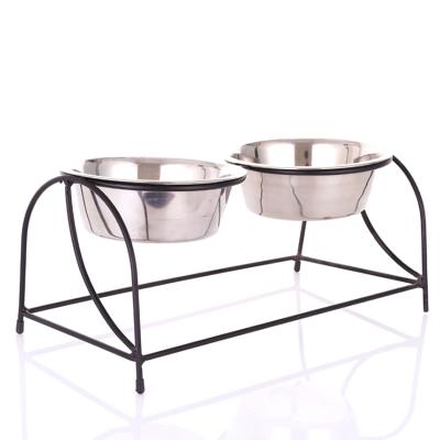 China Sustainable Hot Sale Iron Frame Standing Stainless Steel Pet Food Bowl On A Rack for sale