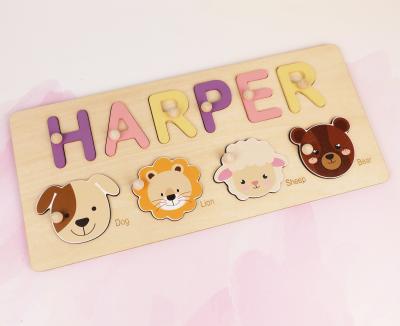 China Toy Personalized Wooden Name Educational puzzle with animal heads, unique baby gift, educational toy for babies for sale