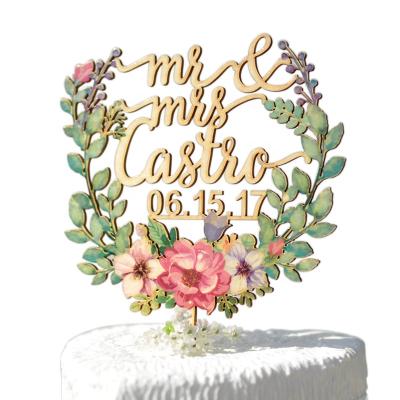 China Custom Personalizable Wedding Cake Topper, Personalized Cake Decoration for Wedding, Floral Wedding Decoration for sale