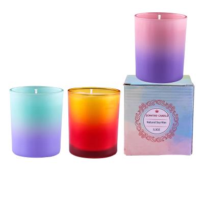 China Wholesale High Quality Gradient Colorful Glass Jar Soy Wax Scented Glass Candle,Candle Glass for sale