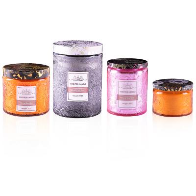 Chine Economical Set of 4pcs Luxury Colorful Candle Glass Organic Soy Wax Scented Glass Candle Gift Set à vendre