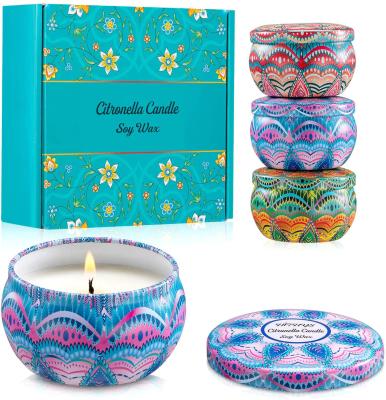 Китай Soy Wax Luxury Custom Logo Aromatherapy Tinplate Scented Citronella Candles Aluminum Jar with Gift Box продается