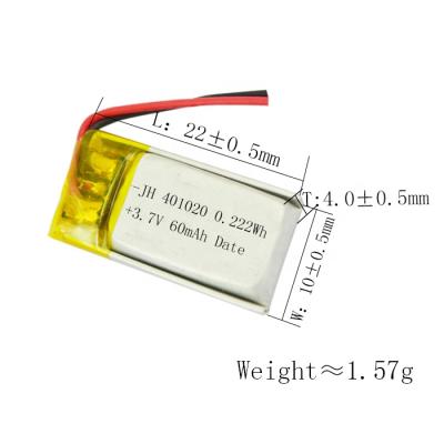 China Toys 3.7v lithium polymer headphone battery 401020 rechargeable battery 60mAh lipo for sale