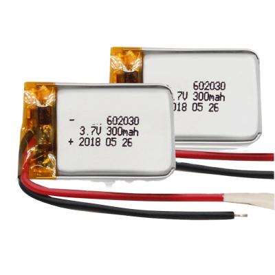 China Consumer electronics 37battery 300mah lithium polymer 3.7v lipo 602030 rechargeable battery with JST connector for consumer electronics for sale