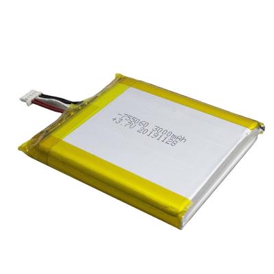 China consumer electronics square lithium battery 3000mah lithium polymer 3.7v 12V lipo 755060 rechargeable battery for consumer electronics for sale