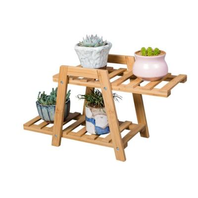 China New Designs Garden Flower Stand 2 Tier Plant Stand 2 Tier Plant Stand Bamboo Wooden Planter Shelf Garden Planter Pot Durable Material Small for sale