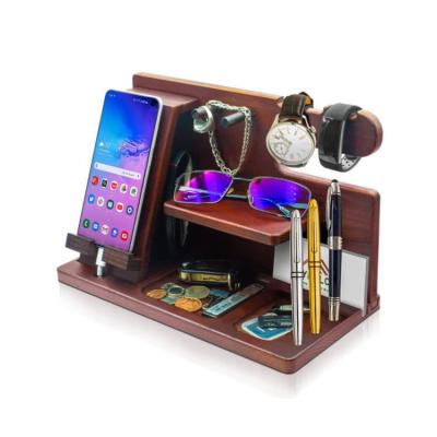 China Docking Station Adjustable Wood Desk Organizers Wooden Phone Filling Stand With Key Holder for sale