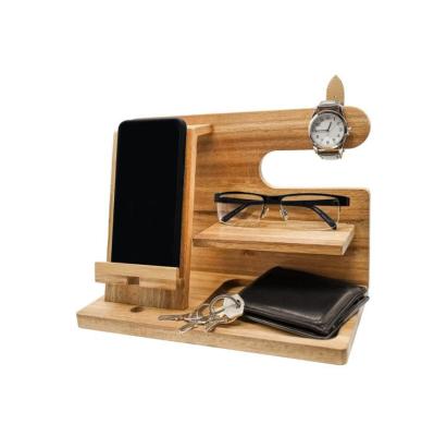 China Simple Design Adjustable Wooden Tablet Holder Desktop Dock Watch Charger Stand Organizer for sale