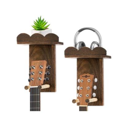 China Wooden GUITAR GUITAR WALL HANGER with Storage Shelf Guitar Rack Wall Mount Bracket Wooden Guitar Rack for sale