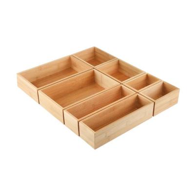 China 8 Pcs Viable Drawer Utensil Organizer Bamboo Storage Tray Kitchen Storage Box Dividers Cutlery Holders for sale