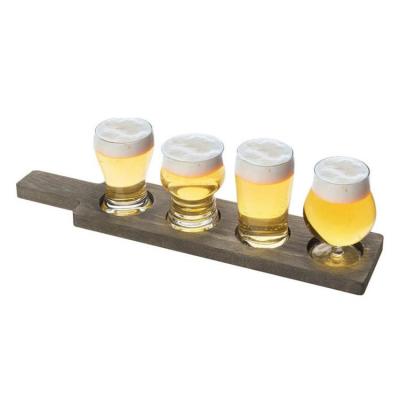 China Handmade Design Pallet Wooden Beer Flight Sampler Serving Tray Wood Shot Glass Holder Beer Sample Flight Set for sale