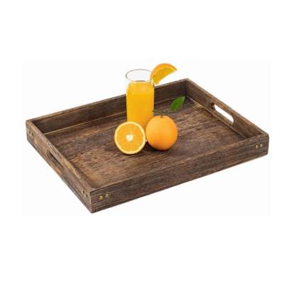 China Eco - Friendly Large Rectangle Wooden Tray With Handles Paulownia Wooden Breakfast Serving Tray for sale