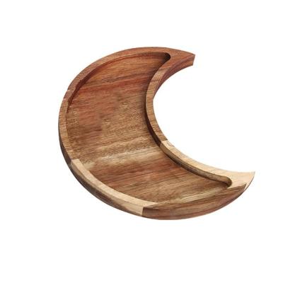 China Eco-friendly Shape Natural Decorative Wooden Moon Dish Jewelry Moon Storage Wooden Tray for sale