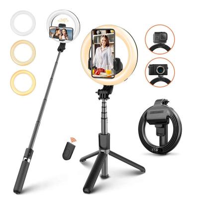 China Controller 1000mm Height Radio Remote Selfie Tripod/Stick 4 in 1 Ring Light With Remote Mini Led Selfie Tripods Handheld Extendable Selfie Stick for sale