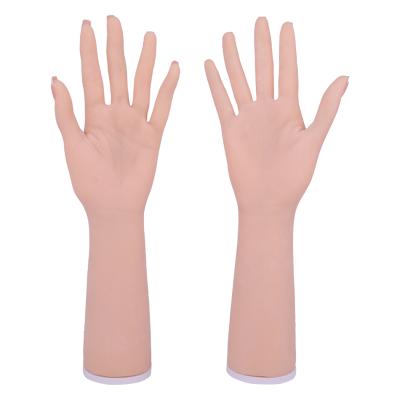 China Realistic Life Size Female Hand Model One Pair Band Silicone Bendable Hand Jewelry Displays Model With Nail for sale