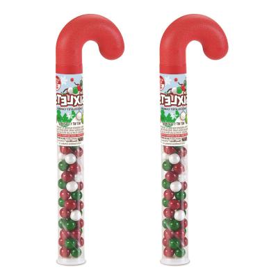 China Plastic Candy Cane Shaped Food Holiday Christmas Containers With Red Topper for sale