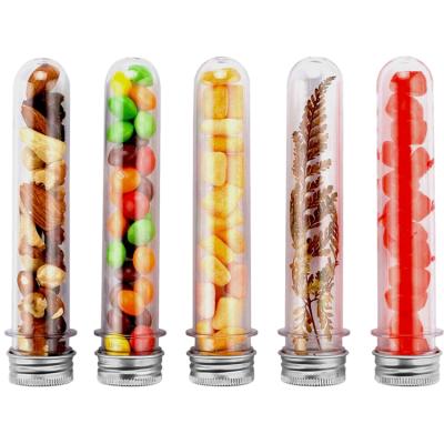 China Recyclable In Clear 25*140 Stock PET Plastic Round Bottom Test Candy Tube Bottle For Candy for sale