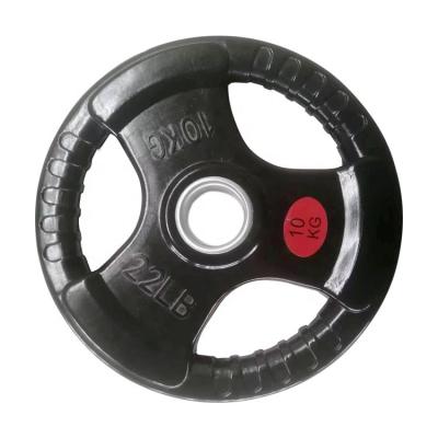 China Durable Rubber Coated Cast Iron Tri Grip Weight Plates for sale