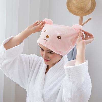 China New Cartoon Bear Fleece Dry Hair Thick Coral Hat QUICK-DRYING Super Absorbent Headscarf QUICK-DRYING for sale