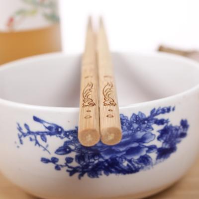 China Viable Laser-Engraved Unvarnished Reusable Carbonized Bamboo Chopsticks for sale