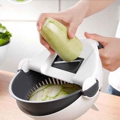 China 9 Viable in 1 Kitchen Fruit Vegetable Cutter Grater Slicing Drain Basket Veggie Cleaning Cleaver for sale