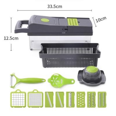 China Viable 12 in 1 Multifunctional Kitchen Drain Cutter Potato Slicer Vegetable Grater with Container for sale