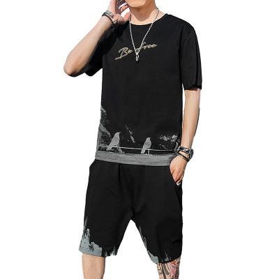 China QUICK DRY men's shorts sets 2 piece set summer ice cotton casual loose men's sports popular logo silk set for sale