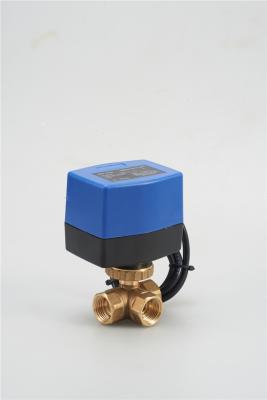 China 24VAC 3-Way DN25 Electric Ball Valve for Water Control Blue Shell with Air Water Gas for sale