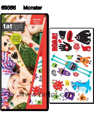 China Temporary Colorful Child Monster Temporary Tattoo Sticker Water Transfer Base OEM Customize for sale